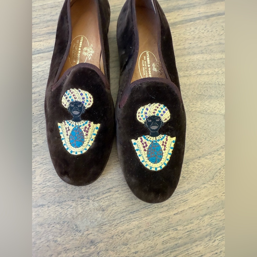 Stubbs & Wootton Dark Brown Loafers with Multicolor Embroidery NEW